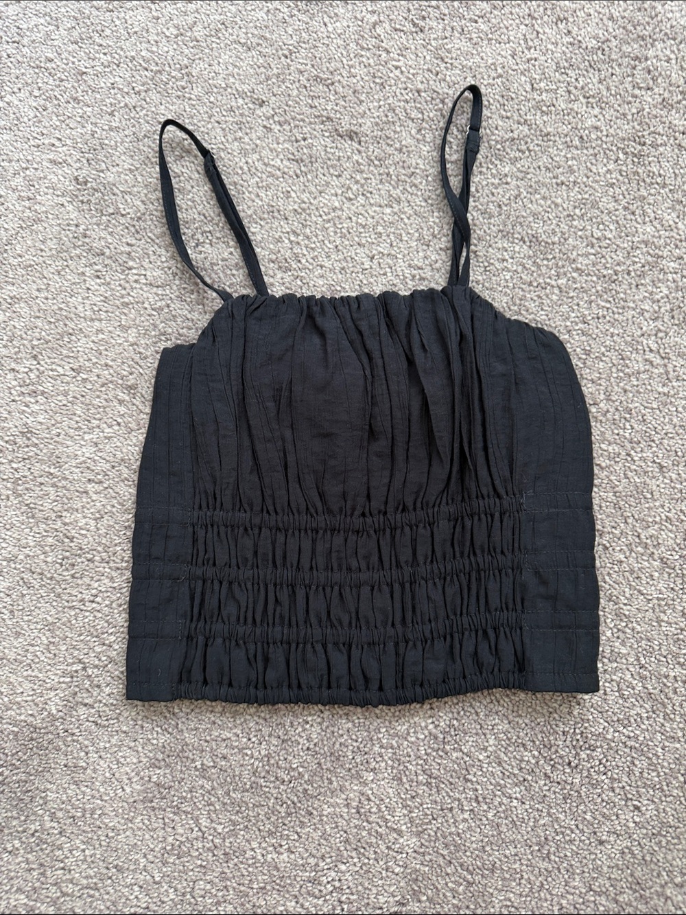 Black Smocked Spaghetti-Strap Crop Top
